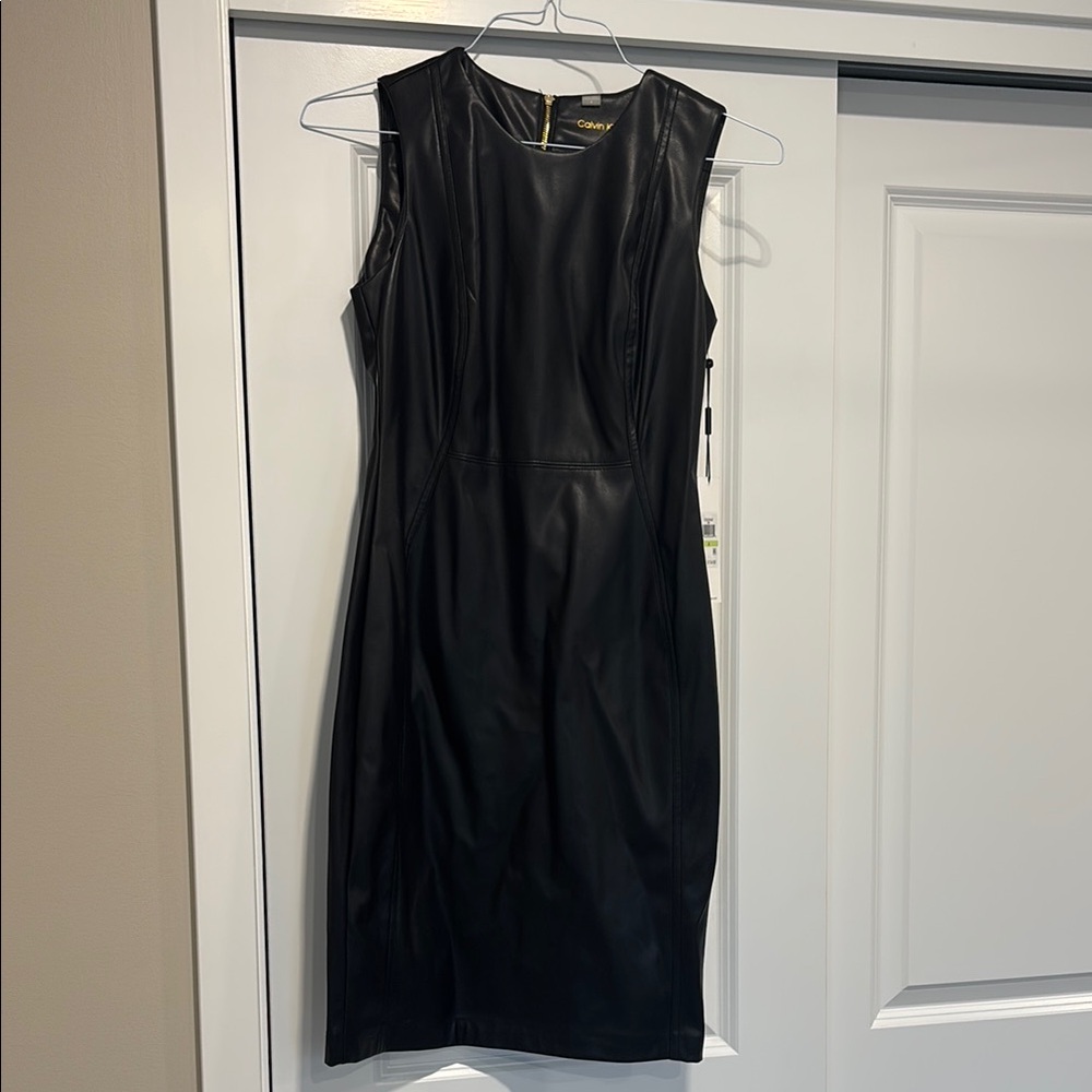 Calvin Klein Black Leather Sleeveless Dress